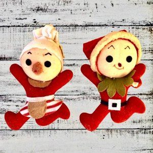 Christmas Vintage Felt Ornaments Boy & Girl with Santa Hat Made in Japan